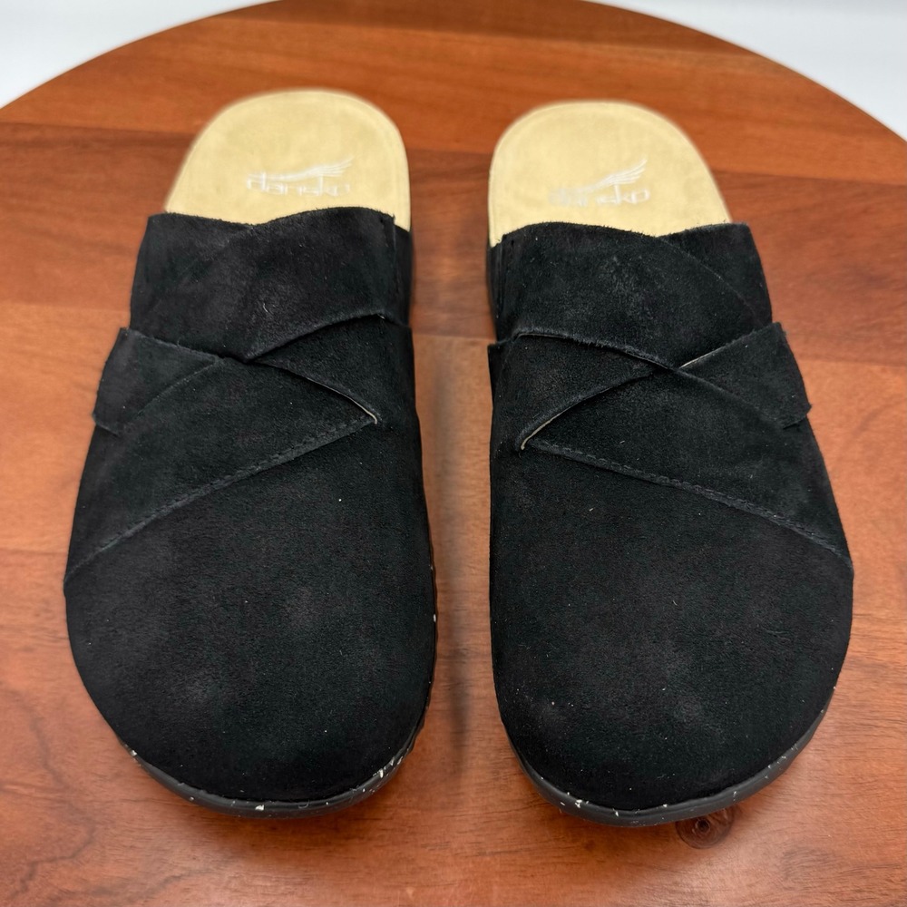 Dansko Daniella Black Suede Slip On Clogs Vibram Sole Comfort Womens 8-8.5